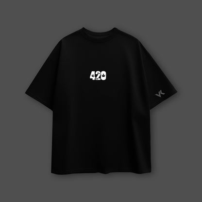Vlack black oversized 420 t-shirt featuring a bold 420 graphic on the front