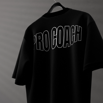Vlack black oversized streetwear t-shirt featuring bold PRO COACH lettering on the back