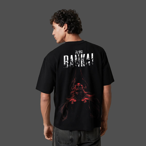 Bankaī Rebirth Black Oversized T-Shirt – Front Puff Print - Bleach