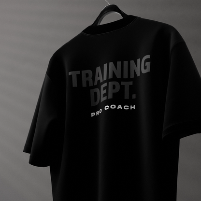 Vlack black oversized streetwear t-shirt featuring bold TRAINING DEPT. graphics