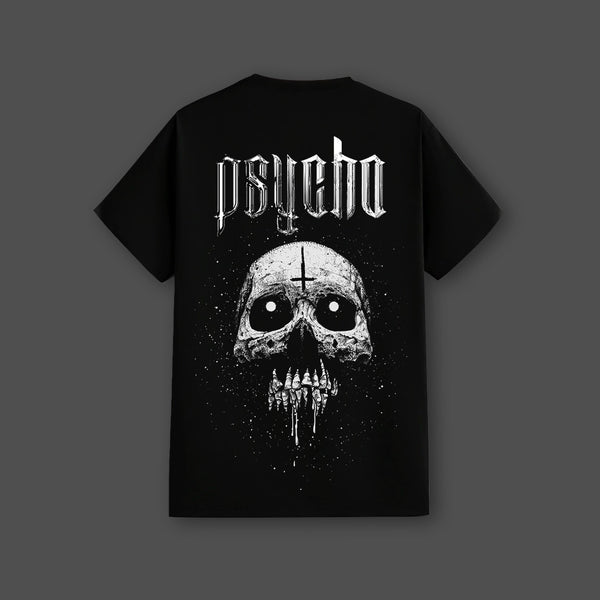 Psycho Skull - Front HD Print - Black Regular Fit T-Shirt
