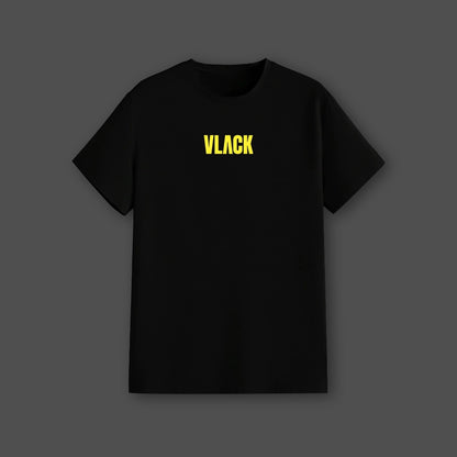 Regular fit Vlack black streetwear t shirt with yellow Vlack chest logo on plain black tee