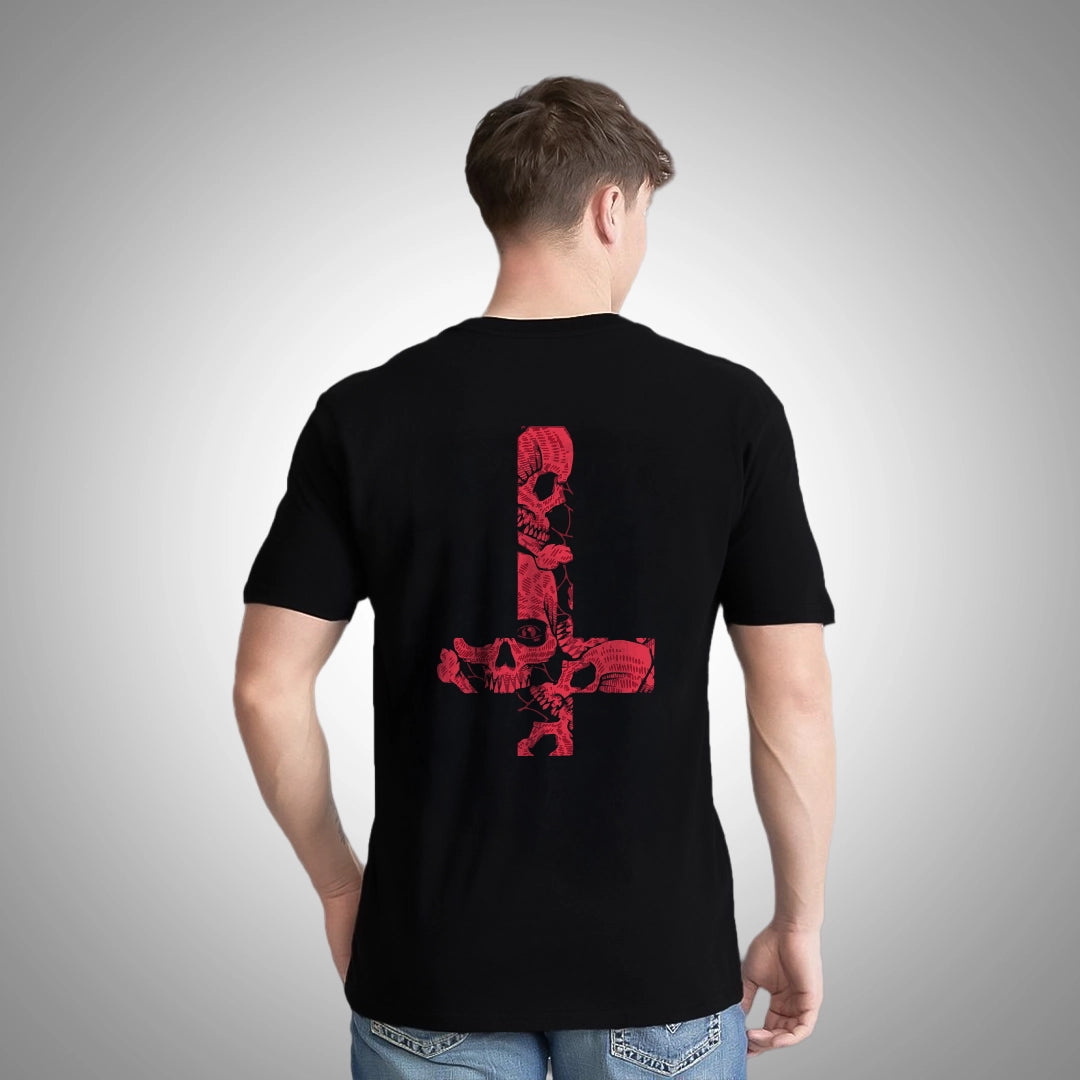 Vlack Regular Fit Black Streetwear T-Shirt featuring a unique red skull design on the back