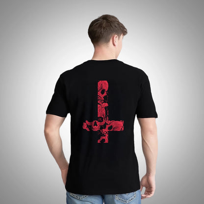 Vlack Regular Fit Black Streetwear T-Shirt featuring a unique red skull design on the back