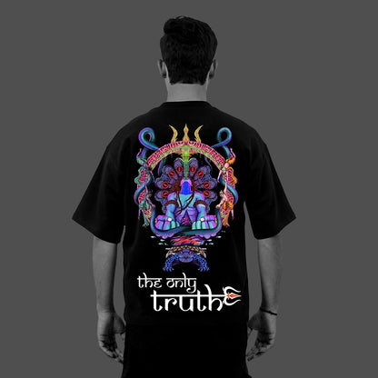 Vlack black oversize back view colorful Mahadev Print Tshirt, Mahadev Oversize Tshirt, Shiva Oversize Tshirt, Shiva Print Tshirt