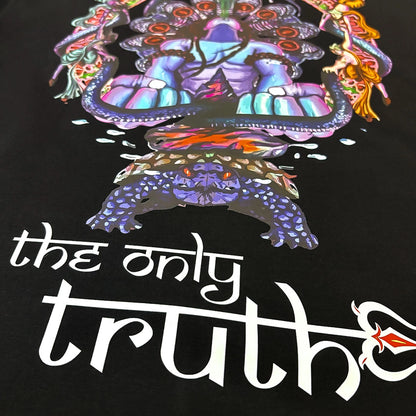 Black Vlack oversized tee with colorful Mahadev graphic and the only truth print Mahadev Oversize Tshirt