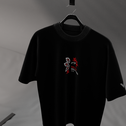 Yoriichi black oversized t-shirt featuring a unique graphic design on the front