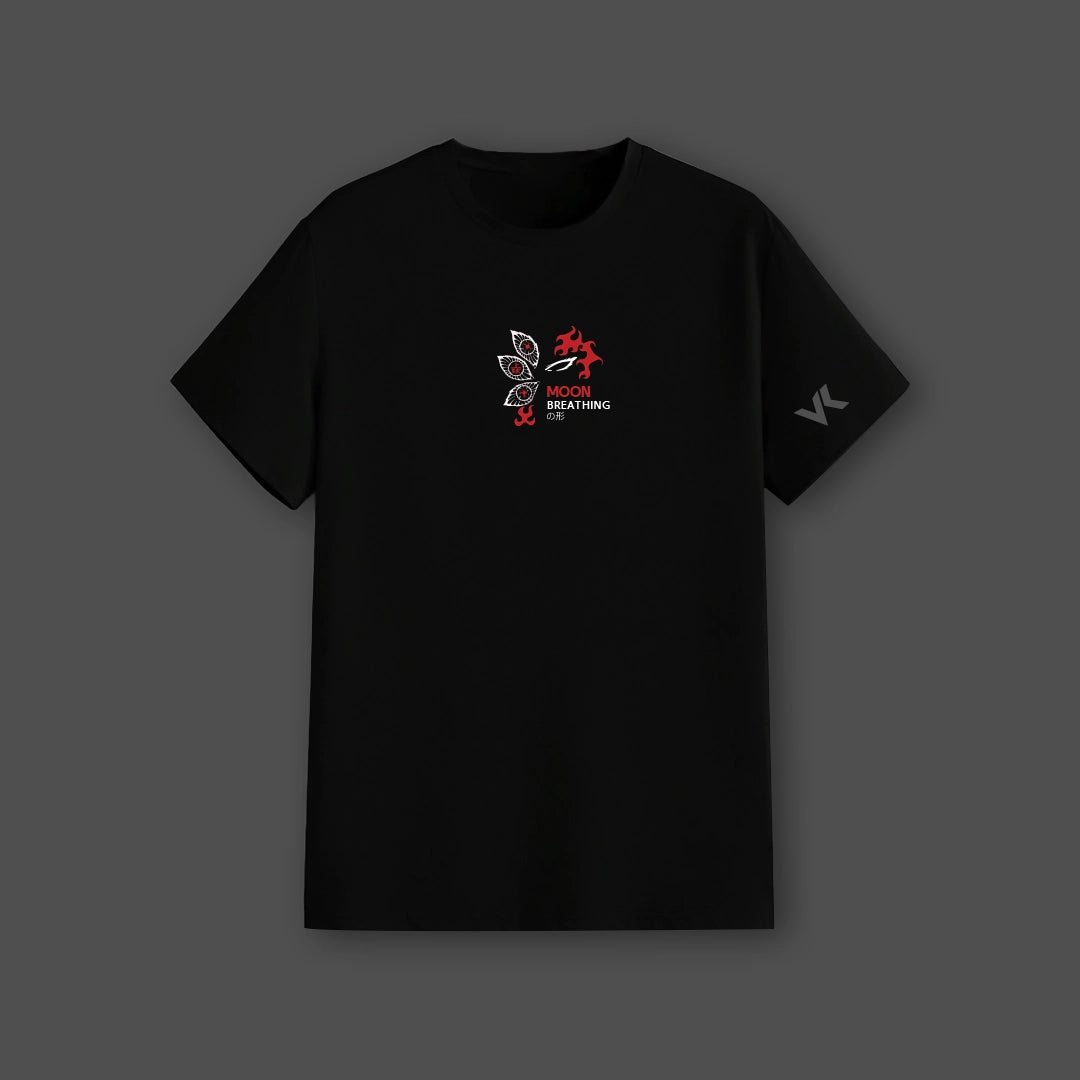 Yoriichi black t-shirt featuring Moon Breathing design for stylish casual wear
