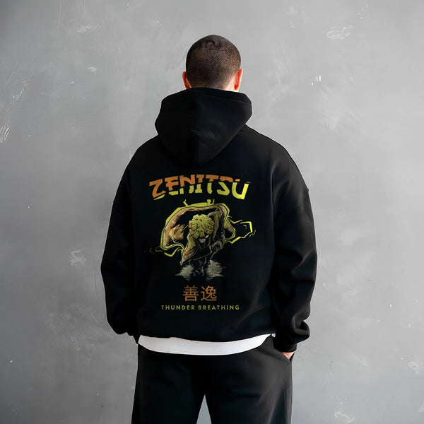 Vlack Zenitsu Thunder Breathing - Oversized Black Hoodie